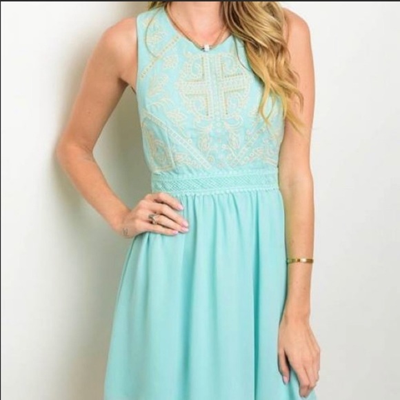 Aqua Sleeveless Open Back Dress 👗 - Picture 3 of 7